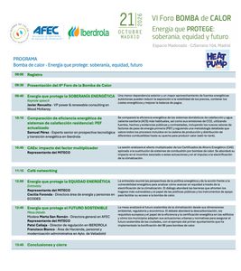 Ya está disponible el programa del VI Foro de Bomba de Calor, que abordará la soberanía, la equidad y el futuro energético